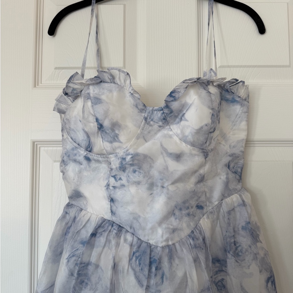 Lulu's Dreamy White and Blue Midi Dress - Picture 6 of 8